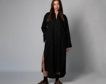 Abito lungo in lino oversize, abito estivo dalla vestibilità comoda