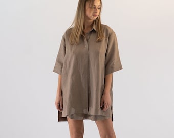 Linen Pajama Set, Short Sleeves Shirt and Shorts, Linen Sleepwear, Two Piece Linen Set, Linen Pyjamas, Linen Sleepwear, Made to Order