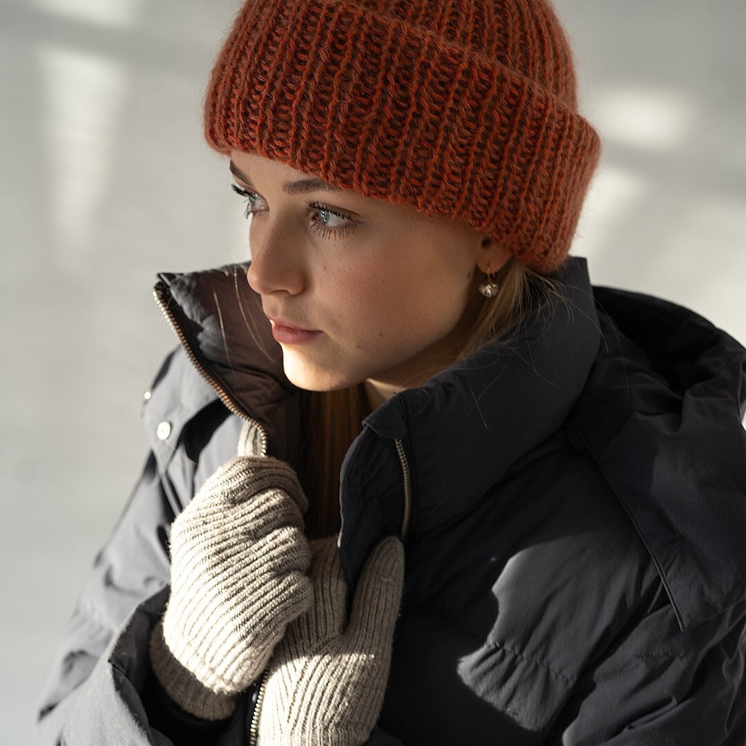 Hand Knit Mohair Beanie: Chunky Ribbed Winter Hat - Etsy