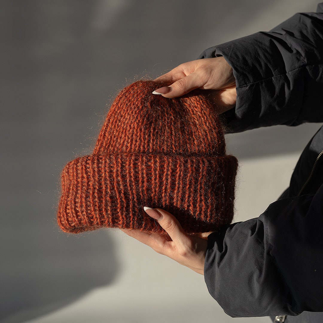 Hand Knit Mohair Beanie: Chunky Ribbed Winter Hat - Etsy display picture 1