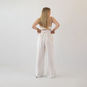 SORRENTO, 2PC Handmade Linen Clothing Sets for Women, Classic Linen Pants Set, Linen Pants Clothing for Women, White Linen Set Women image 2