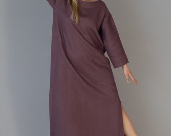 Maxi Linen Dress TINA, Oversized Linen Dress, Plus Size Linen Dress, Boat Neck Linen Dress, Linen Summer Dress, Linen Long Tunic