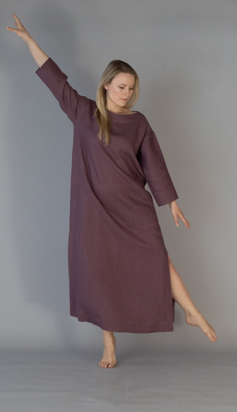 Maxi Linen Dress TINA, Oversized Linen Dress, Plus Size Linen Dress, Boat Neck Linen Dress, Linen Summer Dress, Linen Long Tunic