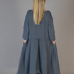 Oversized Linen Dress AIJA, Pregnant Long Linen Dress with Pockets, Casual Pleated Oversized Linen Women Loose dress, 20 colors image 3