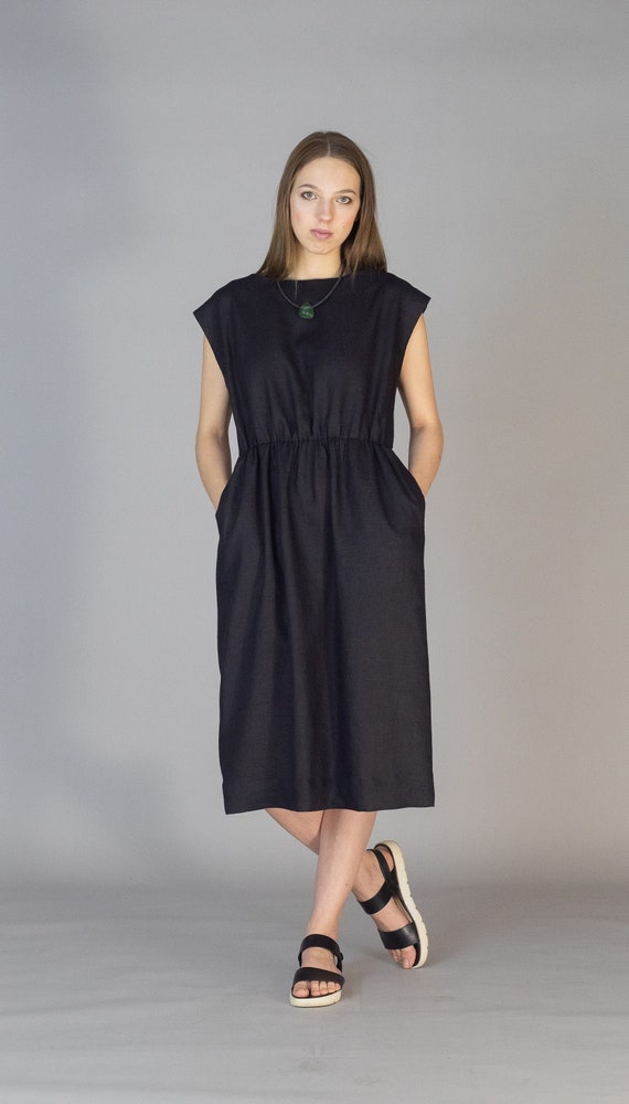 Cap sleeve linen dress sale