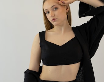 Linen Crop Top, Sleeveless Summer Crop Top, Linen Crop Blouse, Summer Beach Bralette, Washed linen Top