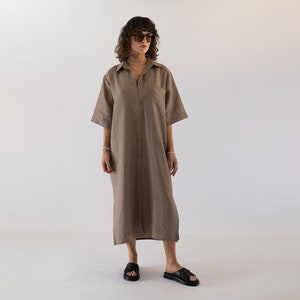 Oversized Short Sleeved Linen Midi Dress, Collared Midi Shirt Dress, Linen Shirt Dress, Green Linen Dress, Lightweight Linen Dress image 5