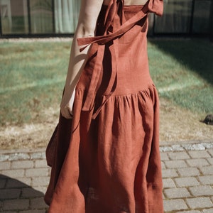 Linen Maxi Dress with Straps SILVA, Maxi Summer Ruffle Dress, V-neck Sleeveless Maxi Linen dress, Garden Party Linen Dress image 3