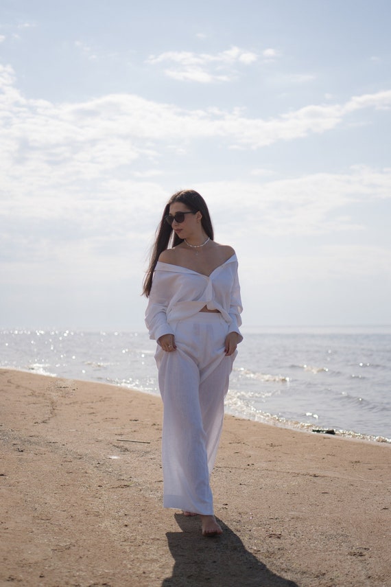 WHITE Linen SET for Women, FLORENCE, Two Piece Set Women, Linen