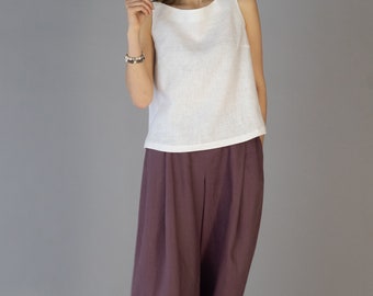 Purple Wide Leg Pants, Linen Pants, DEBRA, Women Linen Trousers, Linen Pants, Made To Orders 20 COLORS, Linen Wide Leg Trousers for Women,