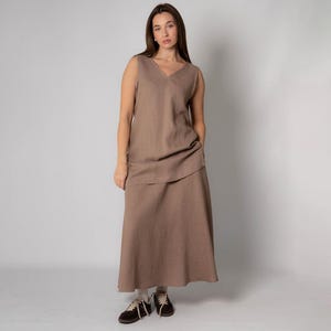 Minimalist Linen Set for Women, Long Skirt with Pockets & Sleeveless V-Neck Top, 2PC Skirt Linen Set FRIDA, Pure Linen Clothes for Women