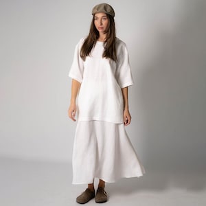 Linen Skirt and Top Set, SELMA, Oversized Linen T-Shirt and Flowy Long Skirt, Minimalist Two Piece Outfit, Summer Linen Clothing for Women