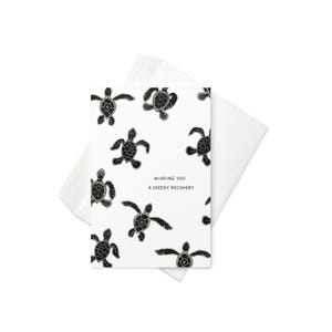 Carte Bon rétablissement – Seule ou lot de 5/10 – Motif tortue de mer rétablissement rapide, dessinée à la main, intérieur vierge