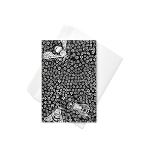 Blank Bee Card – Hand Drawn Minimalist Bees & Flowers – All-Occasion Stationery – Single or Multipack