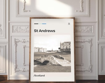Old Course at St Andrews, Scotland Minimalist Golf Poster | Retro | Mid-century Modern | Print | Gift | Wall Art