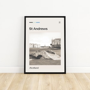 Old Course at St Andrews, Scotland Minimalist Golf Poster | Retro | Mid-century Modern | Print | Gift | Wall Art