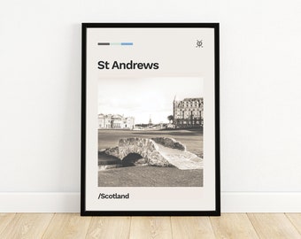 Old Course at St Andrews, Scotland Minimalist Golf Poster | Retro | Mid-century Modern | Print | Gift | Wall Art