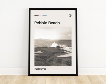 Pebble Beach, California Minimalist Golf Poster | Retro | Mid-century Modern | Print | Gift | Wall Art