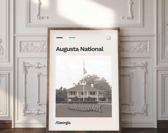 Augusta National Clubhouse, Georgia Minimalist Golf Poster | Retro | Mid-century Modern | Print | Gift | Wall Art
