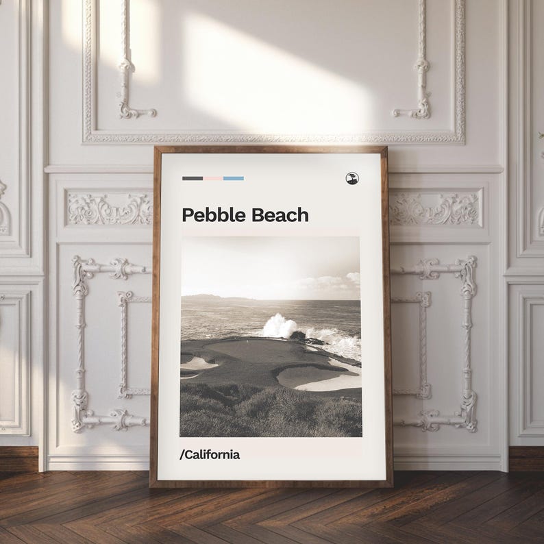 Pebble Beach, California Minimalist Golf Poster | Retro | Mid-century Modern | Print | Gift | Wall Art image 1