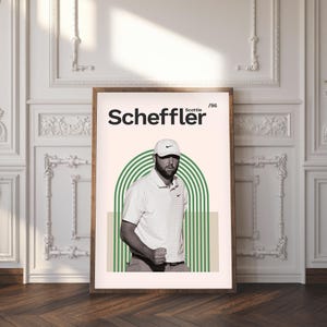 Póster de golf de mediados de siglo de Scottie Scheffler / Impresión de golf / Regalo de cumpleaños / Arte mural