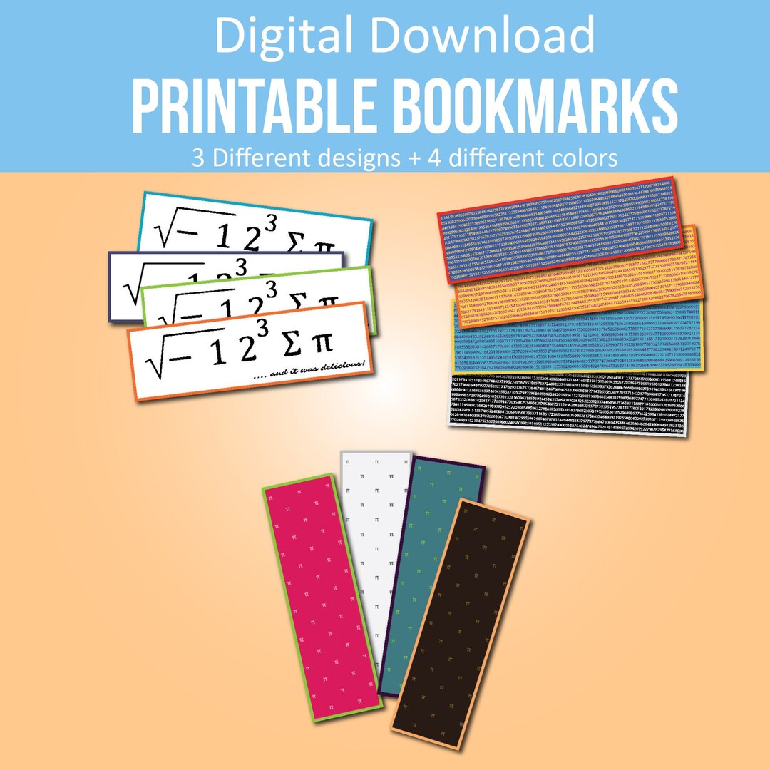 Pi Day Bookmark Set Printable Bookmarks Pi Day Math Bookmarks Set of 12 ...