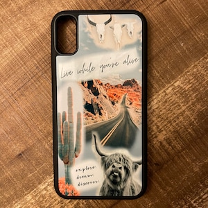 Boho western collage iPhone case / Travel Inspired / Highland cow / Road Trip Explore