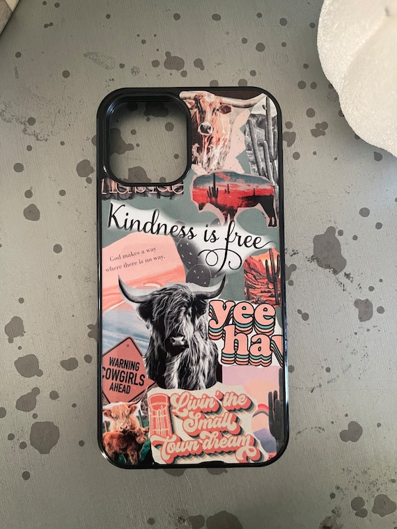 Western Collage iPhone Case: Highland Cow, Yeehaw Design
