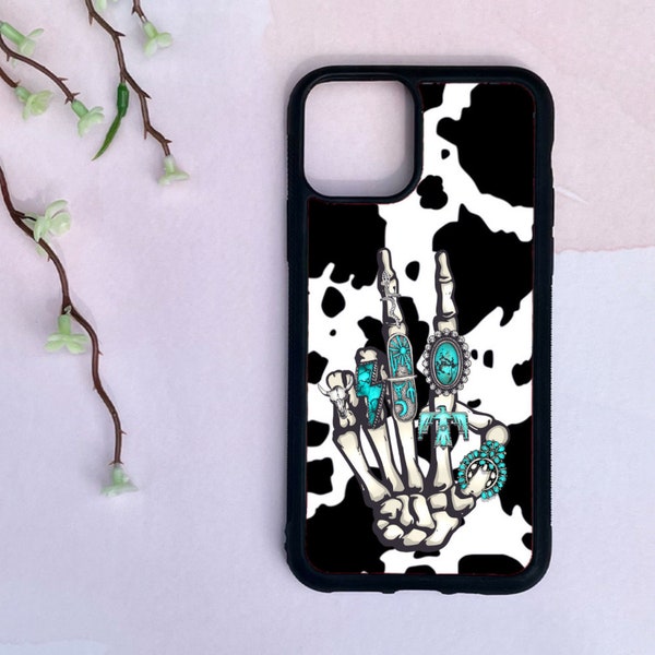 Black and White Cow Print turquoise skeleton turquoise / iPhone case / Cell Phone Case / Western style phone case / Samsung Galaxy