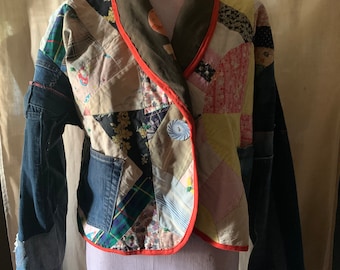 Upcycled Denim Patchwork and Quilt  Jacket