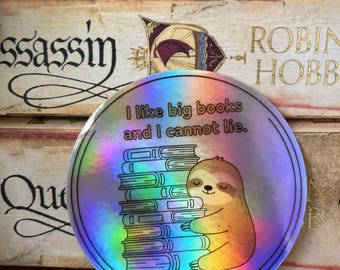 Eu gosto de livros grandes – Adesivo holográfico de vinil para amantes de livros