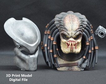Predator bust with Bio Mask and weapon 3D print model - Digital File