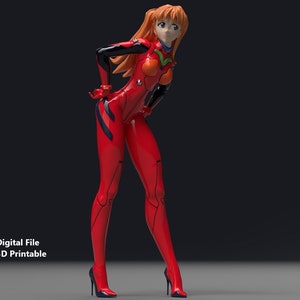 May include: A red and black anime figurine of a female character with long orange hair. The character is wearing a red and black suit with a green symbol on the chest. The figurine is posed with one hand on her hip and the other hand on her back. The figurine is standing on a gray surface.