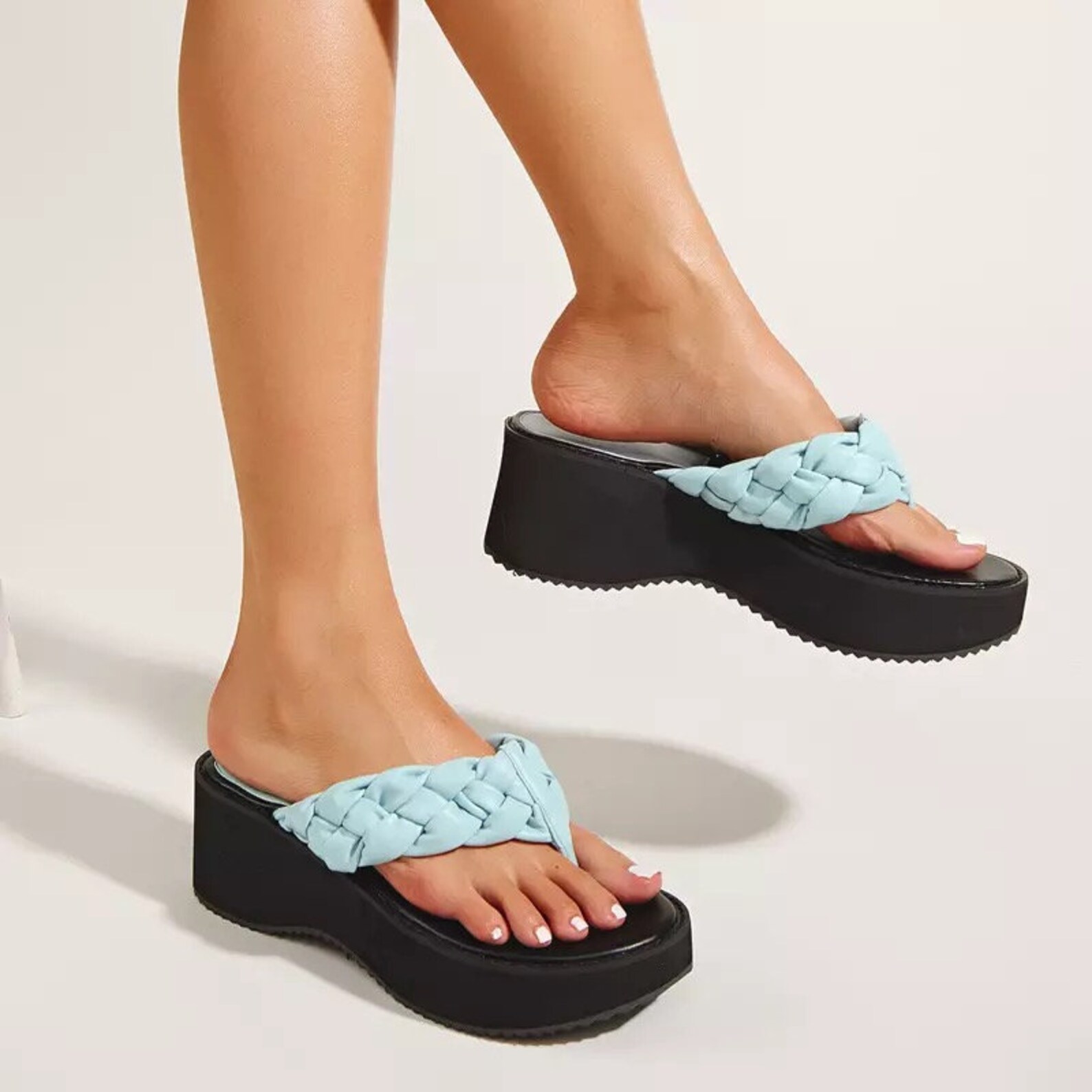 black high wedge flip flops