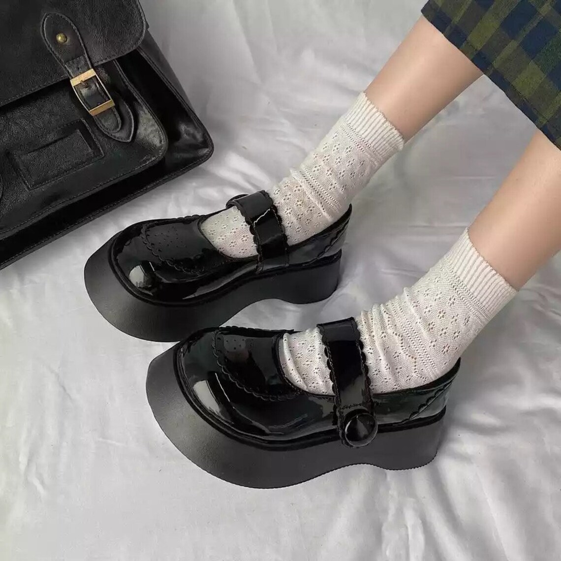 Black chunky heeled Mary Janes shoes | Etsy