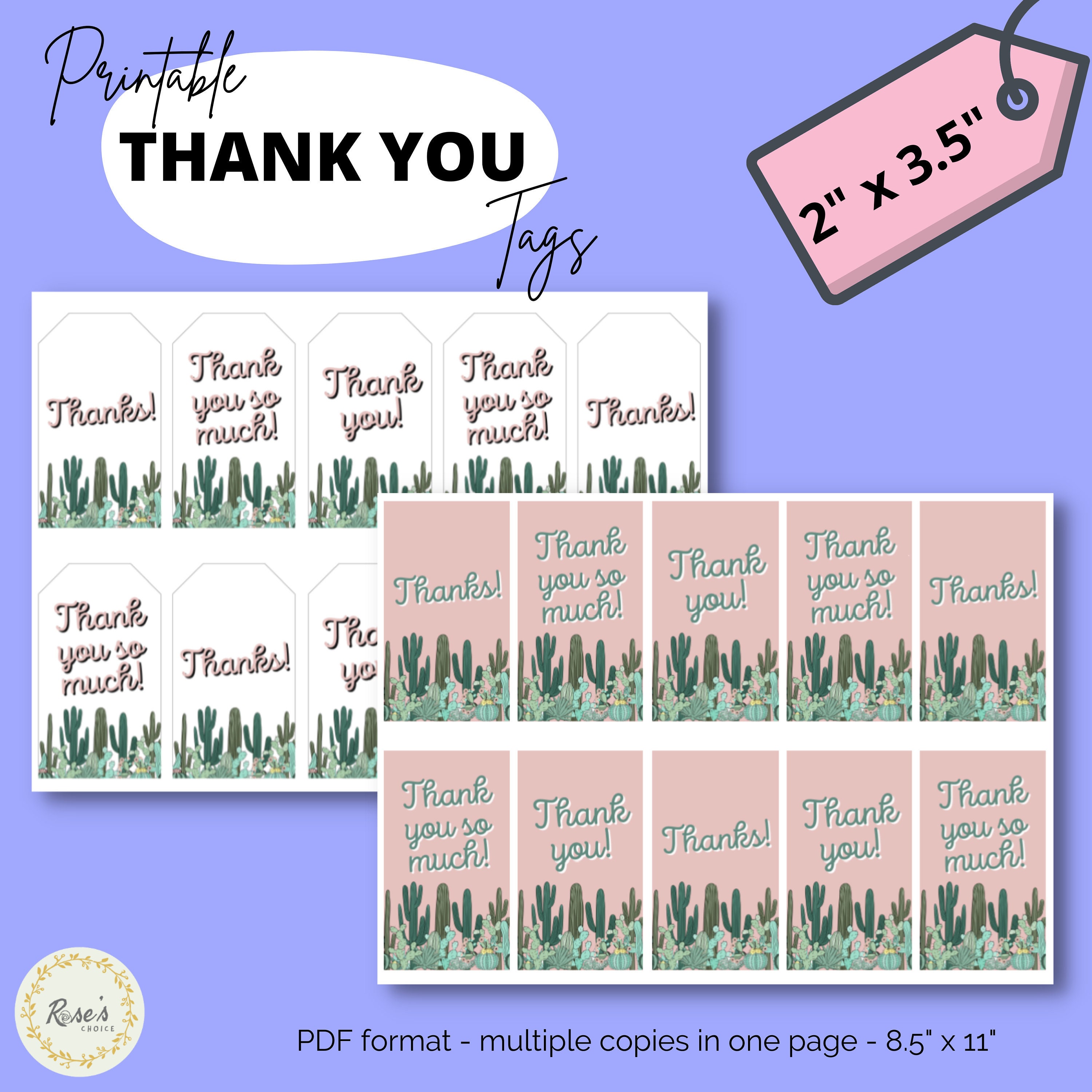PRINTABLE Cactus Thank You Tags Thank You Labels Business | Etsy