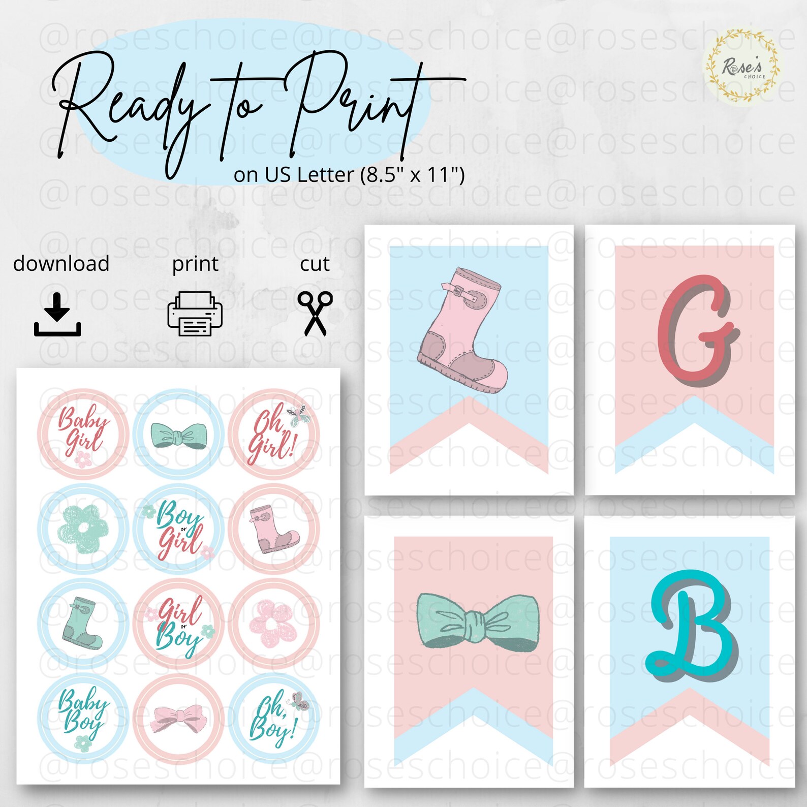 Printable Gender Reveal Cupcake Toppers And Banners Diy Etsy
