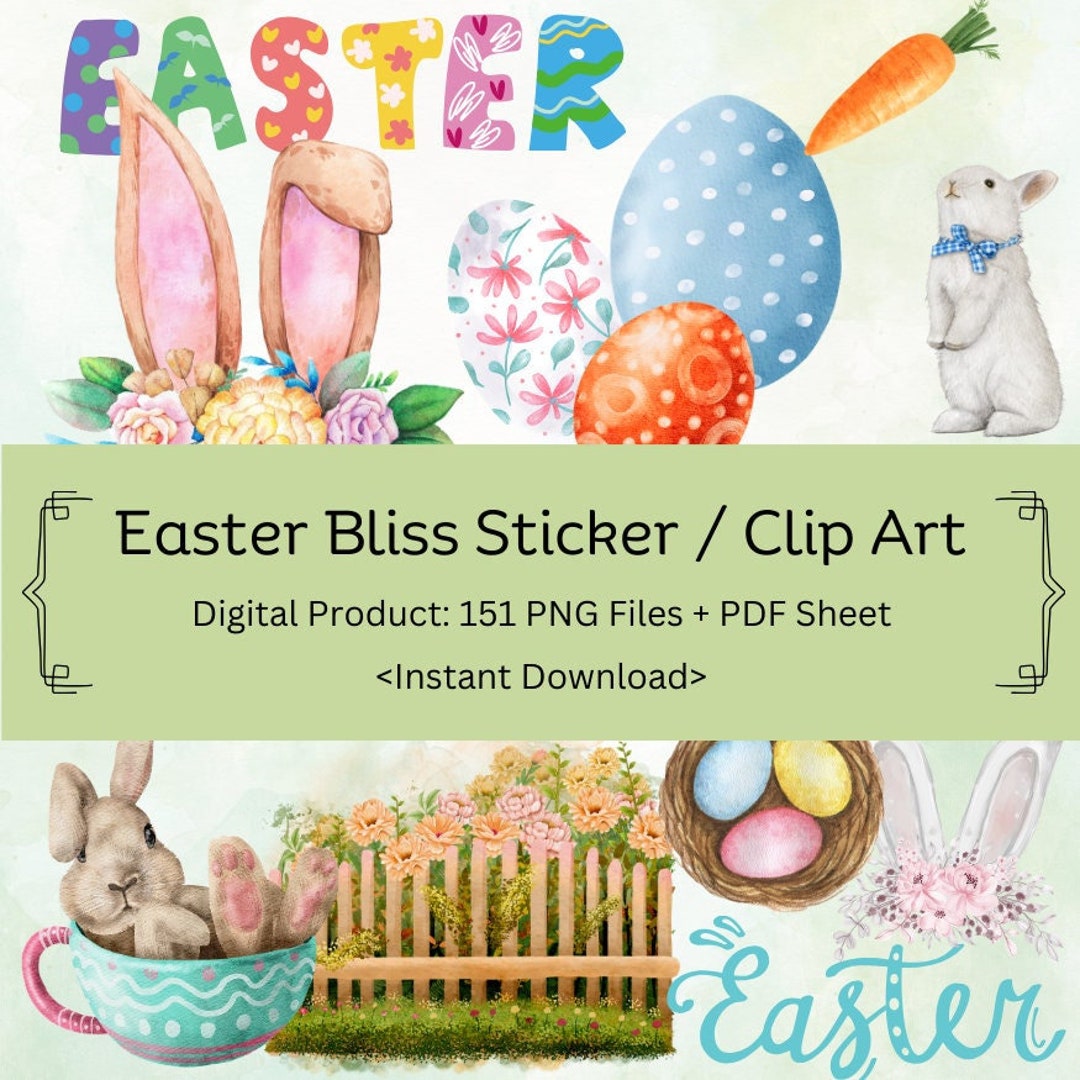 Easter Theme Digital Planner Sticker Bundle (151 PNG Files + PDF Sheet ...