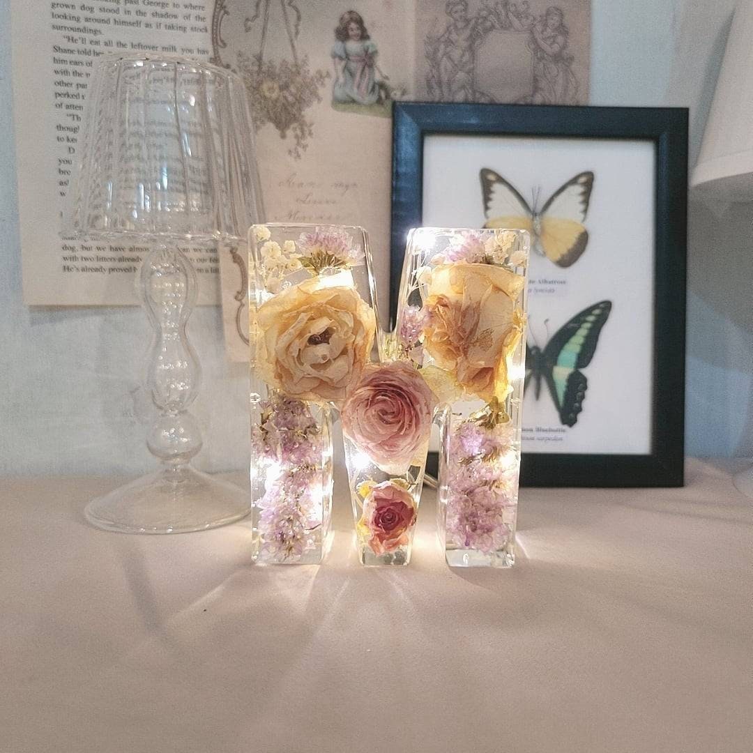 Personalized Real Dried Flower Lamp LARGE Resin Initial Light Etsy