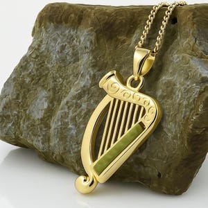 18k Gold Coated Connemara Marble Harp Necklace, Irish Pendant, Connemara Jewelry, Connemara Necklace