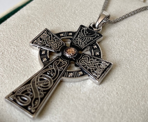 Men's Large Silver & 10K Gold Irish High Cross Pendant - CladdaghRings.com