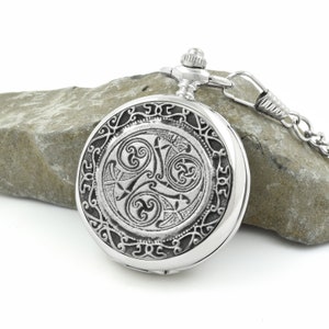 Mechanical Pocket Watch with Celtic Spiral | Irish Gift | Mullingar Pewter |