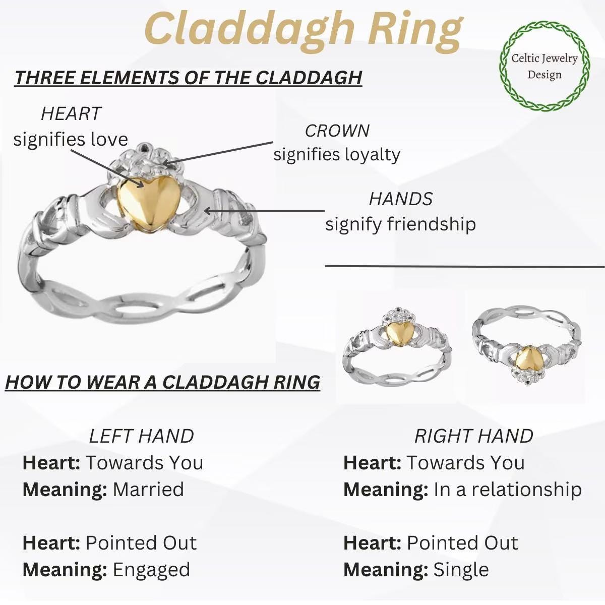 Oxidized Claddagh Heart Hands Friendship Ring - Stainless Steel, Sizes 3-9, Symbol Of Love & Loyalty