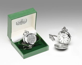 Irish Pocket Watch with Celtic Design | Mullingar Pewter | Man Gift