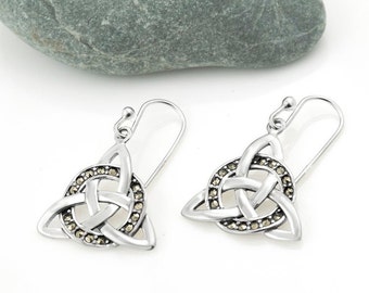 Trinity Knot Earrings with Marcasite Stones