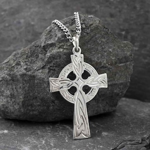 Men’s Hand Engraved Sterling Silver Celtic Cross