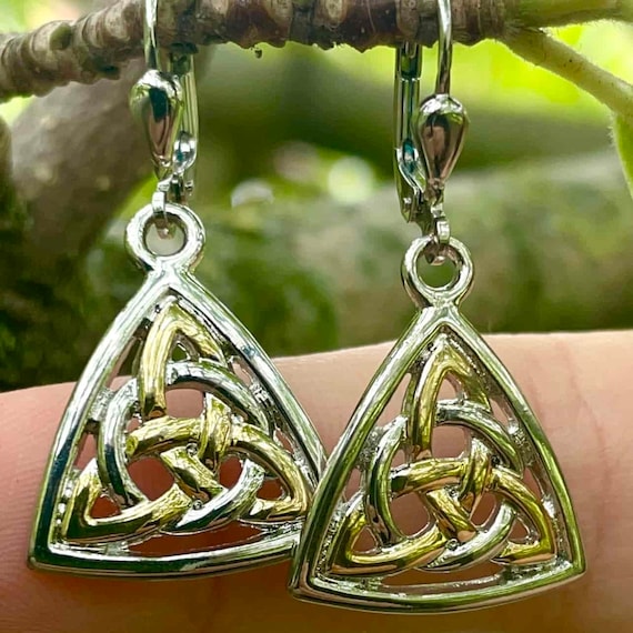 Heritage Orecchini Pendenti Argento 925 Con Nodo Celtico Trinity – Pietre Di Vetro Verde E Conchiglia Paua - 5
