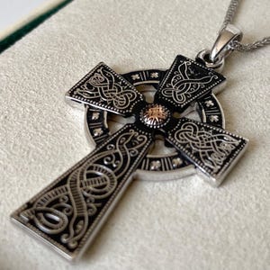 Famous Mens Warrior Celtic Cross Necklace with Gold Bead