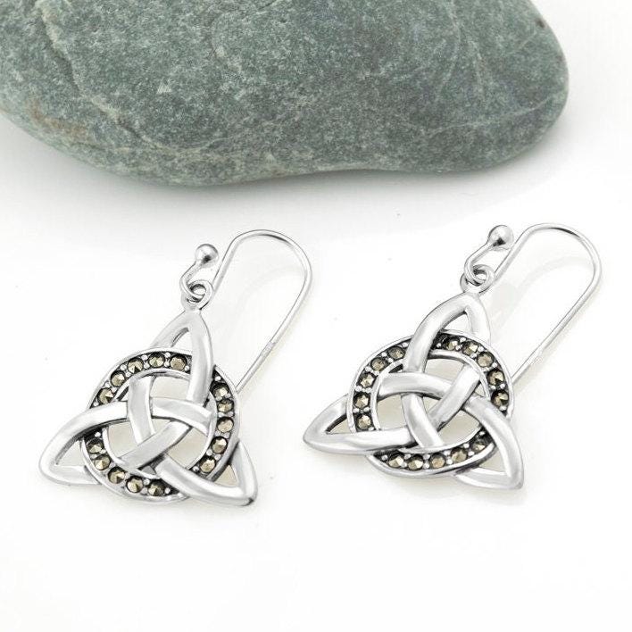 Trinity Knot Earrings with Marcasite Stones