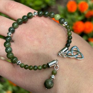 Irish Bracelet with Connemara Marble and Silver Trinity knot Charm